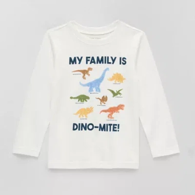 Okie Dokie Toddler & Little Boys Crew Neck Long Sleeve Regular Fit Graphic T-shirt In White