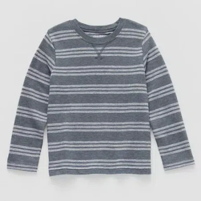 Okie Dokie Textured Knit Toddler & Little Boys Crew Neck Long Sleeve T-shirt In Gray