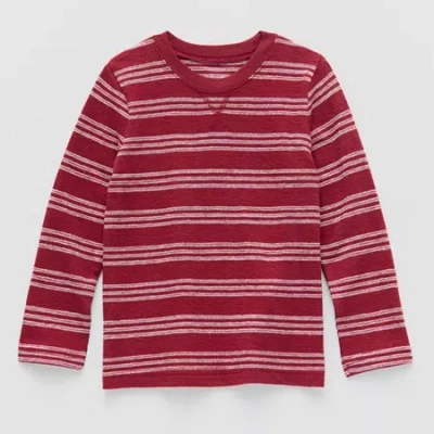Okie Dokie Textured Knit Toddler & Little Boys Crew Neck Long Sleeve T-shirt In Red