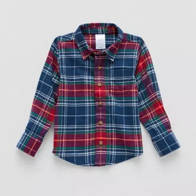Okie Dokie Toddler Boys Easy-on + Easy-off Hidden Access Opening Long Sleeve Adaptive Regular Fit Flannel Shirt In Blue