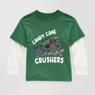 Okie Dokie Toddler & Little Boys Round Neck Long Sleeve Regular Fit Graphic T-shirt In Green