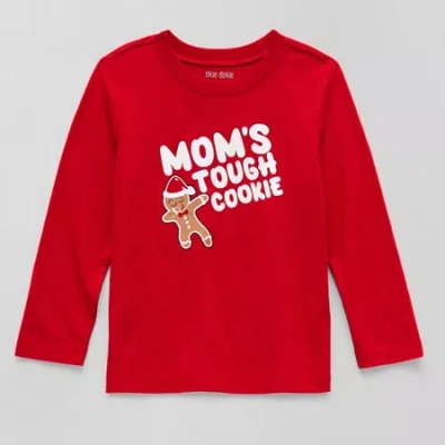 Okie Dokie Toddler & Little Boys Crew Neck Long Sleeve Regular Fit Graphic T-shirt In Red