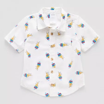 Okie Dokie Toddler & Little Boys Short Sleeve Regular Fit Button-down Shirt In White
