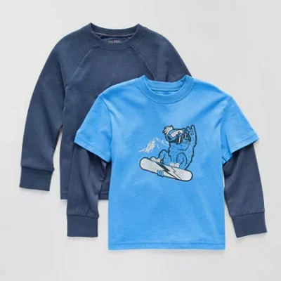 Okie Dokie Toddler & Little Boys Round Neck Long Sleeve Regular Fit 2-pc. Graphic T-shirt In Blue