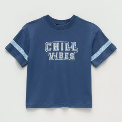 Okie Dokie Toddler & Little Boys Crew Neck Elbow Sleeve Graphic T-shirt In Blue