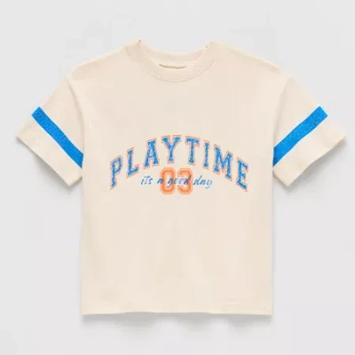 Okie Dokie Toddler & Little Boys Crew Neck Elbow Sleeve Graphic T-shirt In White