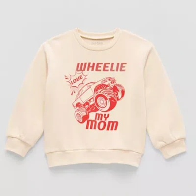 Okie Dokie Toddler & Little Boys Crew Neck Fleece Long Sleeve Sweatshirt In White
