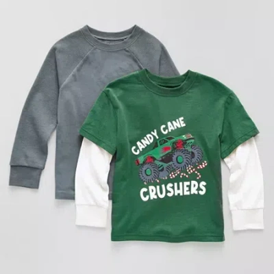 Okie Dokie Toddler & Little Boys Round Neck Long Sleeve Regular Fit 2-pc. Graphic T-shirt In Gray