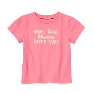 Okie Dokie Toddler & Little Girls Round Neck Short Sleeve Regular Fit Graphic T-shirt In Pink