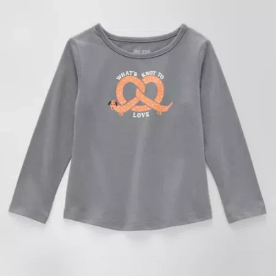 Okie Dokie Toddler & Little Girls Round Neck Long Sleeve Regular Fit Graphic T-shirt In Gray