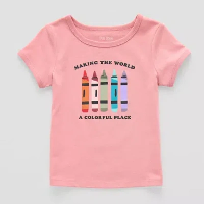 Okie Dokie Toddler & Little Girls U Neck Short Sleeve Regular Fit Graphic T-shirt In Pink