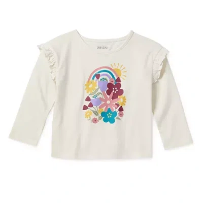 Okie Dokie Toddler & Little Girls Round Neck Long Sleeve Regular Fit Graphic T-shirt In White