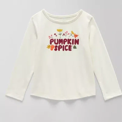Okie Dokie Toddler & Little Girls Round Neck Long Sleeve Regular Fit Graphic T-shirt In White