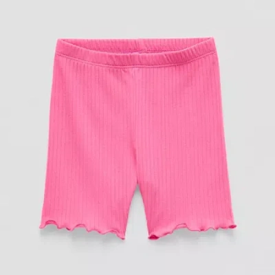 Okie Dokie Rib-knit Lettuce-edge Toddler & Little Girls Bike Short In Pink