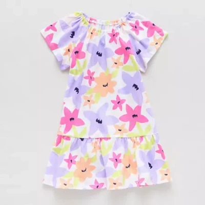 Okie Dokie Toddler & Little Girls Short Sleeve Drop Waist Dress In White