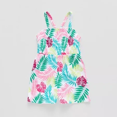 Okie Dokie Toddler & Little Girls Sleeveless Floral Romper In White