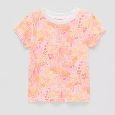 Okie Dokie Toddler Girls Round Neck Short Sleeve Adaptive Regular Fit Graphic T-shirt In White