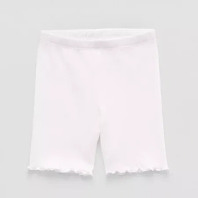 Okie Dokie Rib-knit Lettuce-edge Toddler & Little Girls Bike Short In White