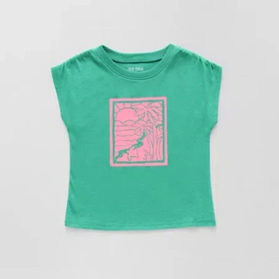 Okie Dokie Toddler & Little Girls Round Neck Short Sleeve Graphic T-shirt In Green