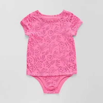 Okie Dokie Toddler Girls Bodysuit Closure Adaptive Round Neck Short Sleeve Bodysuit In Pink