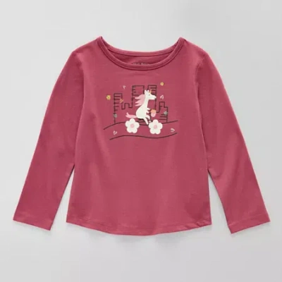Okie Dokie Toddler & Little Girls Round Neck Long Sleeve Regular Fit Graphic T-shirt In Pink