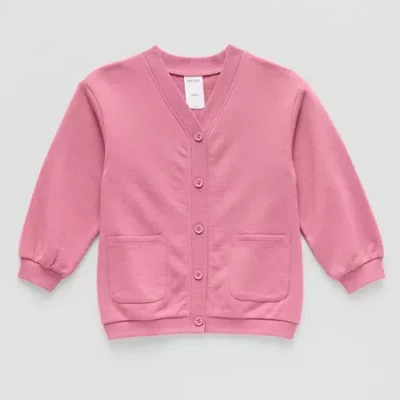 Okie Dokie Toddler & Little Girls Crew Neck Long Sleeve Button Cardigan In Pink