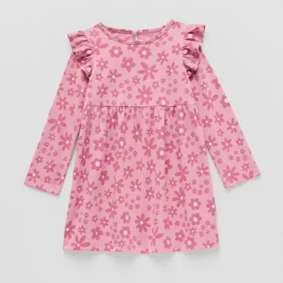 Okie Dokie Toddler & Little Girls Long Sleeve A-line Dress In Pink