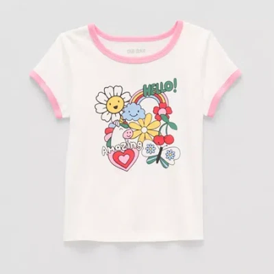 Okie Dokie Toddler & Little Girls U Neck Short Sleeve Graphic T-shirt In White