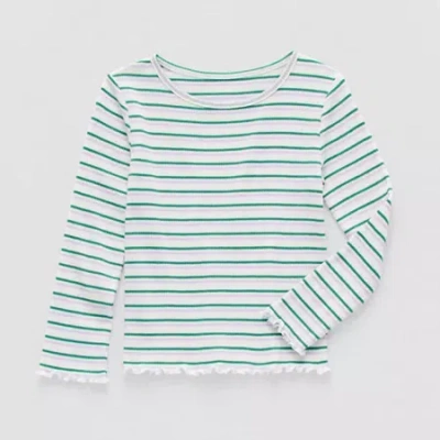 Okie Dokie Toddler & Little Girls Round Neck Long Sleeve T-shirt In White