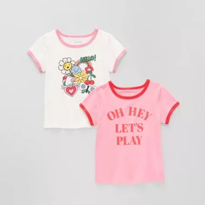 Okie Dokie Toddler & Little Girls Round Neck Short Sleeve 2-pc. Graphic T-shirt In White