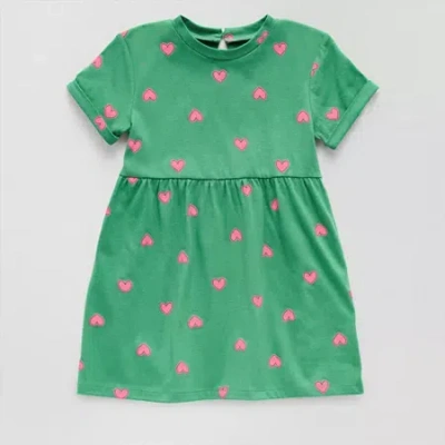 Okie Dokie Toddler & Little Girls Short Sleeve A-line Dress In Green