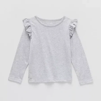 Okie Dokie Toddler & Little Girls Round Neck Long Sleeve T-shirt In Gray