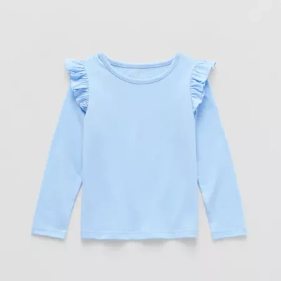Okie Dokie Toddler & Little Girls Round Neck Long Sleeve T-shirt In Blue