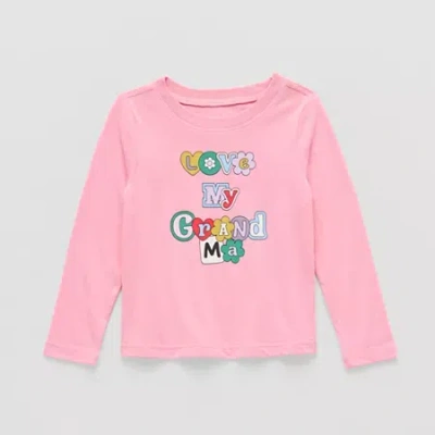 Okie Dokie Toddler Girls Sensory Friendly Round Neck Long Sleeve Adaptive Regular Fit Graphic T-shirt In Pink