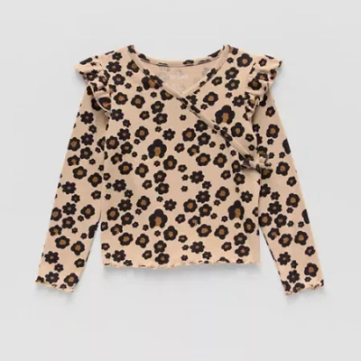 Okie Dokie Toddler & Little Girls V Neck Long Sleeve T-shirt In Brown