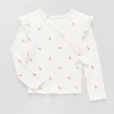 Okie Dokie Toddler & Little Girls V Neck Long Sleeve T-shirt In White