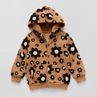 Okie Dokie Toddler & Little Girls Fleece Hooded Lightweight Jacket In Brown
