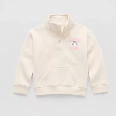 Okie Dokie Toddler & Little Girls Turtleneck Long Sleeve Fleece Casual Quarter-zip Pullover In Sand