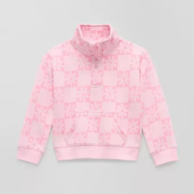 Okie Dokie Toddler & Little Girls Turtleneck Long Sleeve Fleece Casual Quarter-zip Pullover In Pink