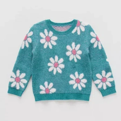 Okie Dokie Toddler & Little Girls Round Neck Long Sleeve Pullover Sweater In Blue