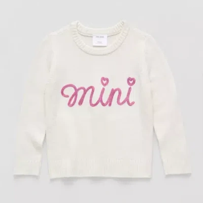 Okie Dokie Toddler & Little Girls Crew Neck Long Sleeve Pullover Sweater In White