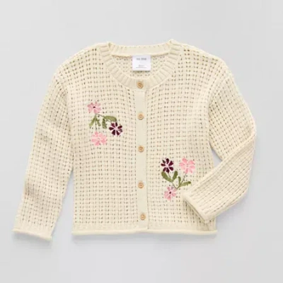 Okie Dokie Toddler & Little Girls Crew Neck Long Sleeve Button Floral Cardigan In White