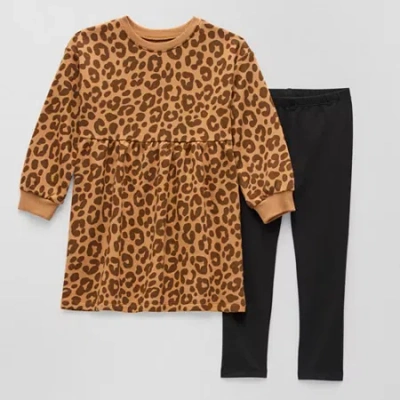 Okie Dokie Toddler & Little Girls Cuffed Hearts 2-pc. Dress Set In Brown