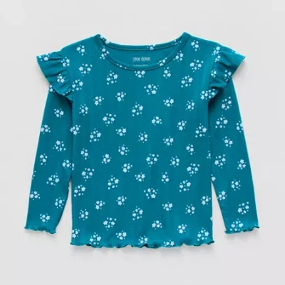 Okie Dokie Toddler & Little Girls Round Neck Long Sleeve Regular Fit Graphic T-shirt In Blue