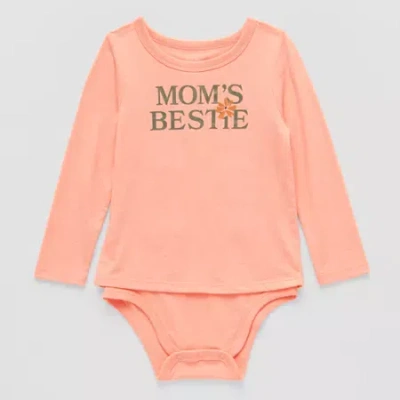 Okie Dokie Toddler Girls Bodysuit Closure U Neck Long Sleeve Bodysuit In Pink