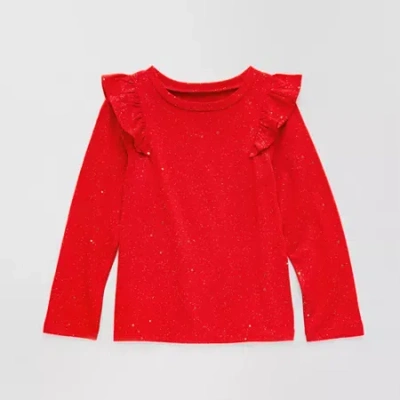 Okie Dokie Toddler & Little Girls Round Neck Long Sleeve T-shirt In Red