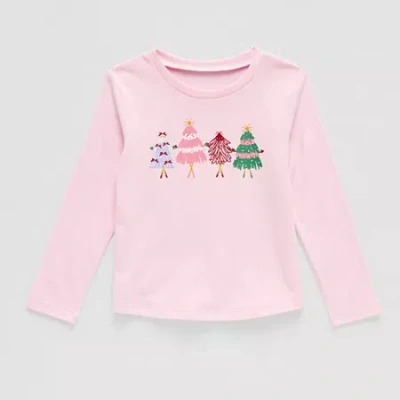 Okie Dokie Toddler & Little Girls Round Neck Long Sleeve Regular Fit Graphic T-shirt In Pink
