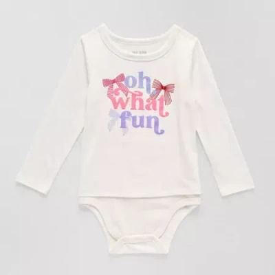 Okie Dokie Toddler Girls Hidden Access Opening Adaptive Round Neck Long Sleeve Bodysuit In White