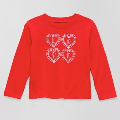 Okie Dokie Toddler & Little Girls Round Neck Long Sleeve Graphic T-shirt In Red