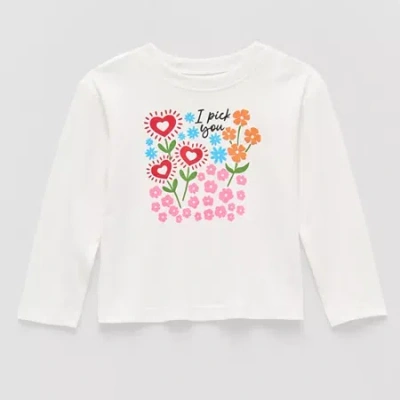 Okie Dokie Toddler & Little Girls Round Neck Long Sleeve Graphic T-shirt In White